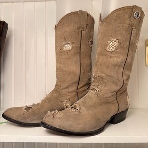 Unique Rogers Boots Tan Cowboy with snake detail size 11.5